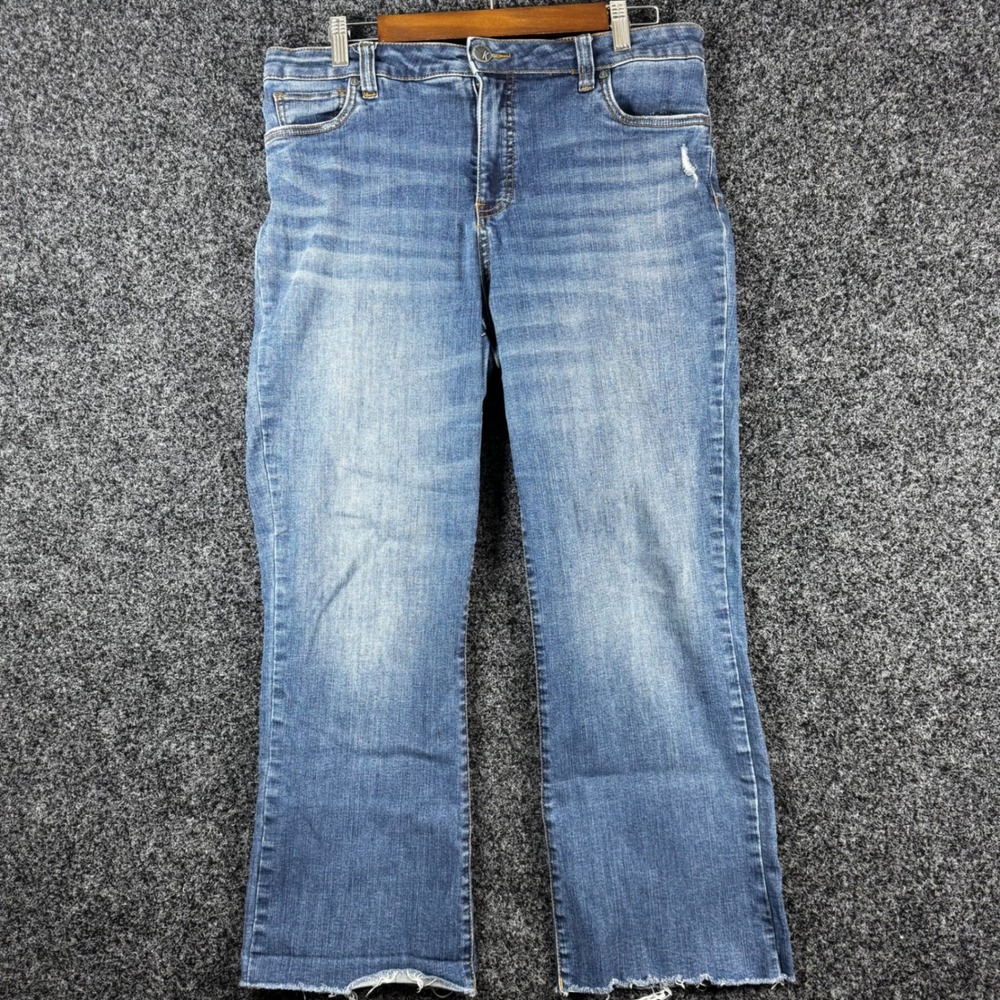 KUT from the Kloth Womens Raw Hem Bootcut Jeans Medium Wash Size 12 Distressed